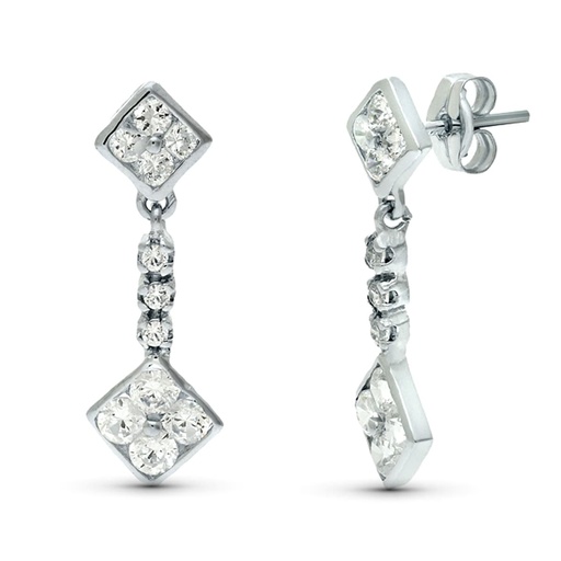 [P20427-1] 18K PENDIENTES ORO BLANCO DOBLE CUERPO JUEGO NOVIA CIRCONITAS 23X8 MM PRESION