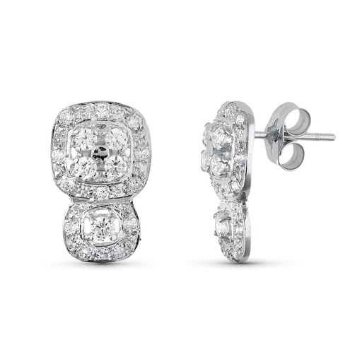 [P20428-1] 18K PENDIENTES ORO BLANCO JUEGO NOVIA CIRCONITAS 15X9 MM CIERRE PRESION