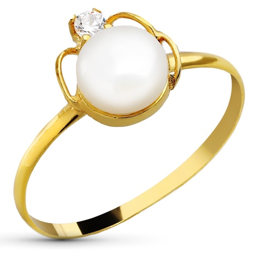 [P20449-2] 18K SORTIJA PERLA Y CIRCONITAS