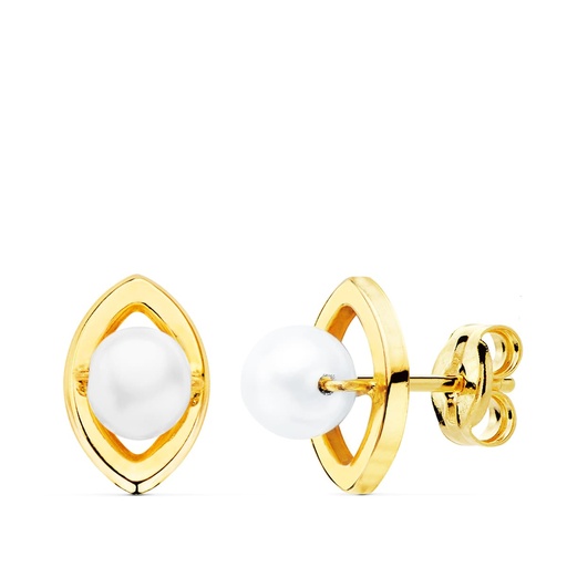 [P20451-1] 18K PENDIENTES PERLA ROMBO. 10X7 MM