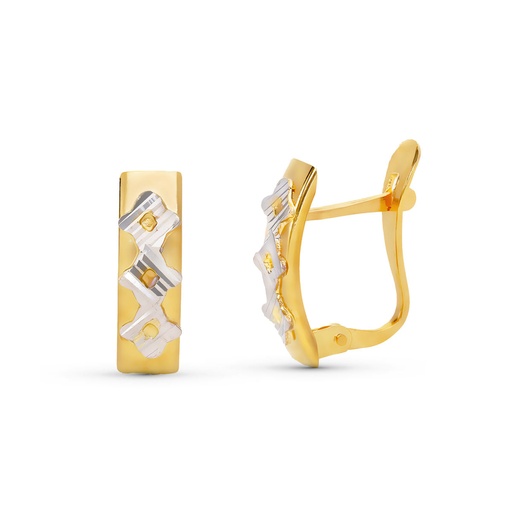 [P20454-1] 18K PENDIENTES ORO BICOLOR TALLADOS 12X4 MM CIERRE CATALAN