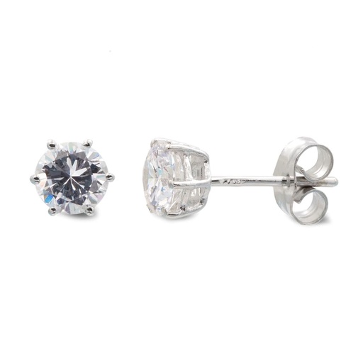 [P20457-1] 18K PENDIENTES ORO BLANCO GARRAS CIRCONITAS 6X6 MM