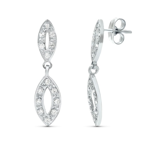 [P20471-1] 18K PENDIENTES DOS CUERPOS ORO BLANCO JUEGO NOVIA CIRCONITAS 25X6 MM PRESION