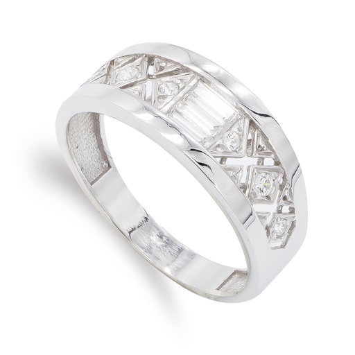 [P20484-2] 18K SORTIJA ORO BLANCO BARRITA Y CIRCONITAS