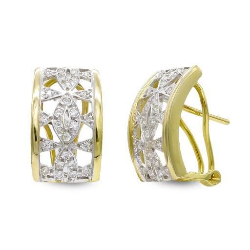 [P20487-1] 18K PENDIENTES ORO BICOLOR CON CIRCONITAS CIERRE OMEGA