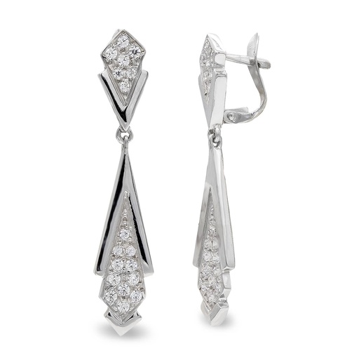[P20492-1] 18K PENDIENTES ORO BLANCO LARGOS CIRCONITAS