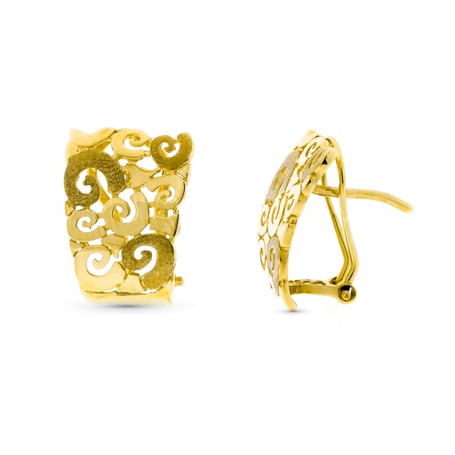 [P20494-1] 18K PENDIENTES ORO AMARILLO MOTIVOS CALADOS FLORALES 18X12 MM CIERRE OMEGA