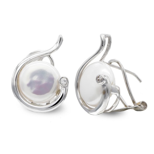 [P20497-1] 18K PENDIENTES ORO BLANCO PERLA BOTON 10 MM