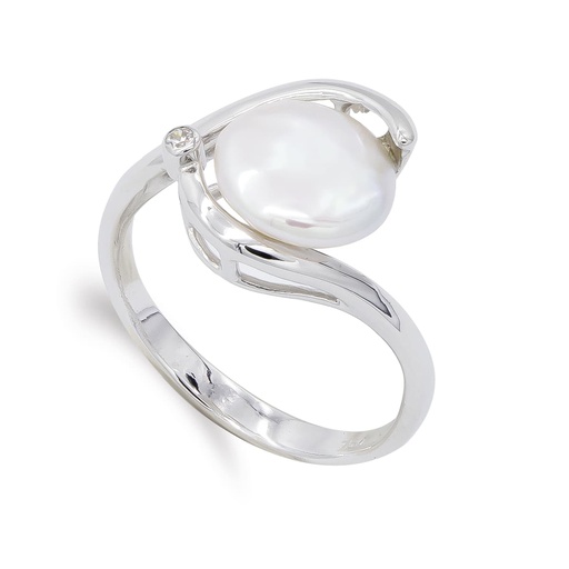 [P20497-2] 18K SORTIJA ORO BLANCO Y PERLA BOTON 9 MM
