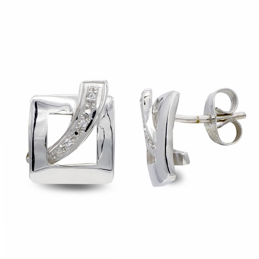[P20506-1] 18K PENDIENTES ORO BLANCO CUADRADO CON CIRCONITAS