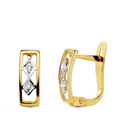 [P20509-1] 18K PENDIENTES BICOLOR CIRCONITAS 10X3 MM