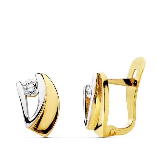 [P20511-1] 18K PENDIENTES BICOLOR CIRCONITAS 9X5 MM