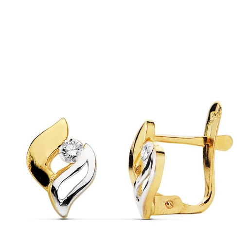 [P20513-1] 18K PENDIENTES BICOLOR CIRCONITAS 9X6 MM