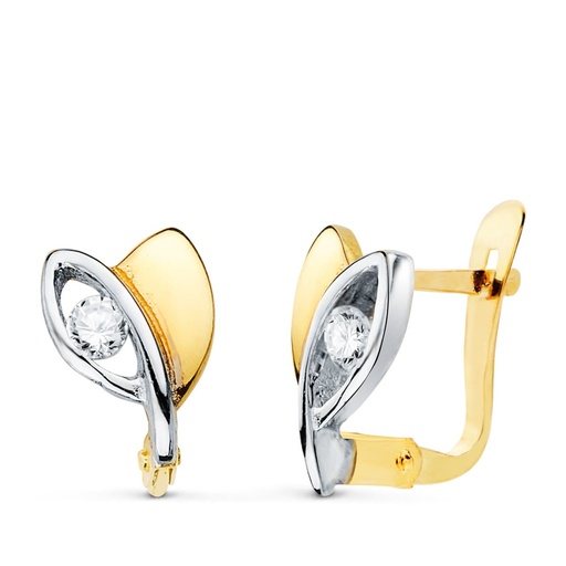 [P20517-1] 18K PENDIENTES ORO BICOLOR CON CIRCONITAS 9X6 MM CIERRE CATALAN