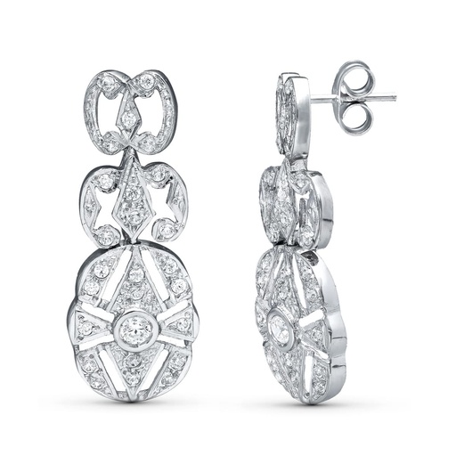 [P20526-1] 18K PENDIENTES LARGOS CIRCONITAS ORO BLANCO PRESION