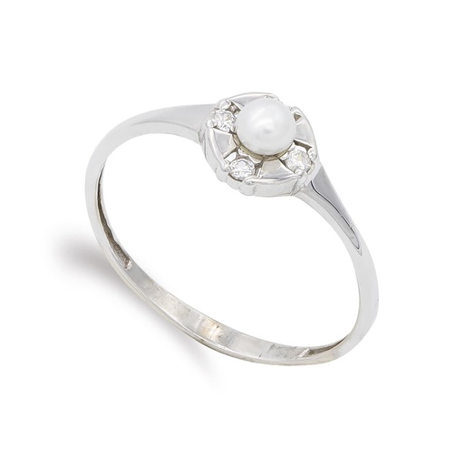 [P20538-2] 18K SORTIJA ORO BLANCO COMUNION PERLA Y CIRCONITAS