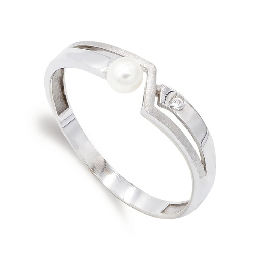 [P20541-2] 18K SORTIJA ORO BLANCO PERLA Y CIRCONITA