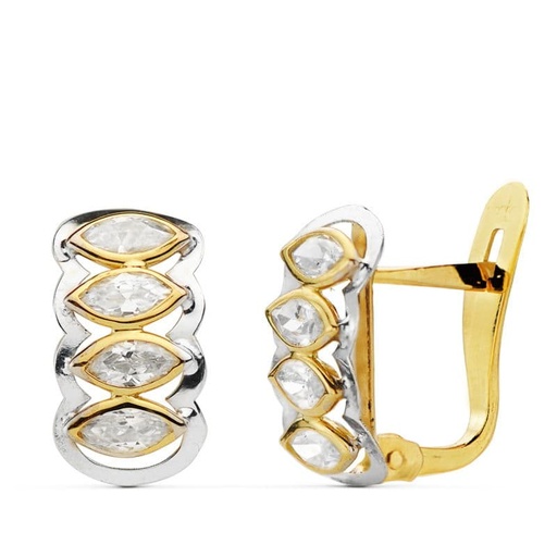 [P20553-1] 18K PENDIENTES BICOLOR CIRCONITAS 12X7 MM