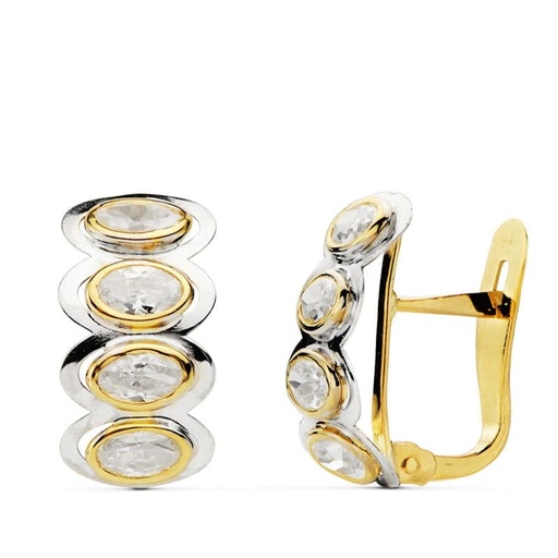 [P20555-1] 18K PENDIENTES PIEDRAS OVAL BICOLOR 15X8 MM