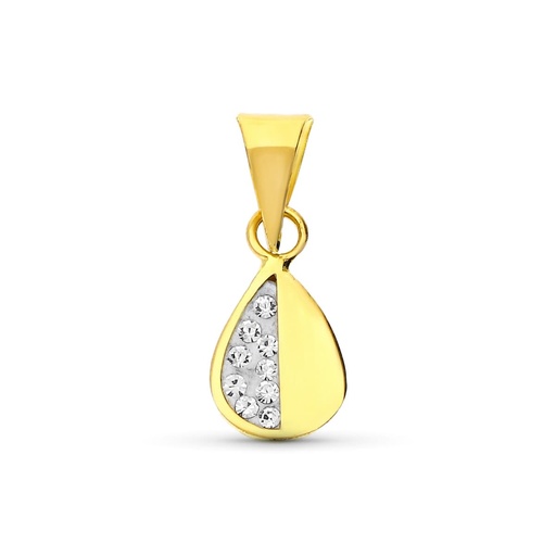 [P20556-5] 18K COLGANTE ORO AMARILLO HOJA CIRCONITAS 10X6 MM