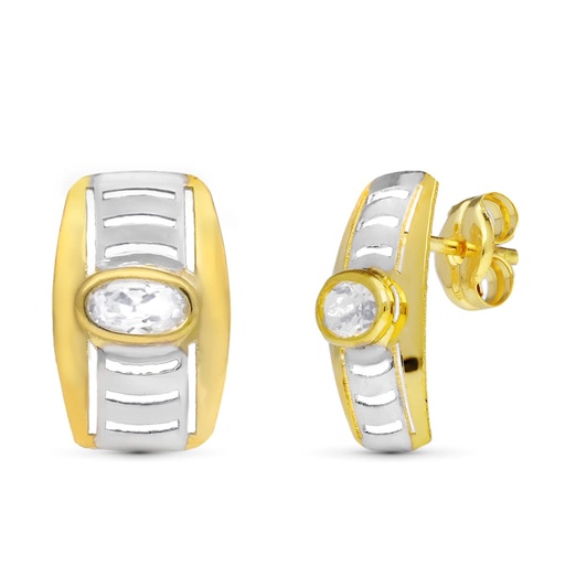 [P20561-1] 18K PENDIENTES ORO BICOLOR CALADOS CIRCONITA 13X7 MM PRESION