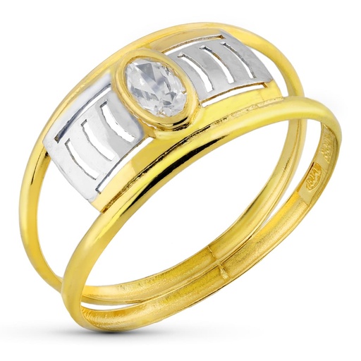 [P20561-2] 18K SORTIJA ORO BICOLOR CALADA CIRCONITA OVAL ANCHO 7 MM