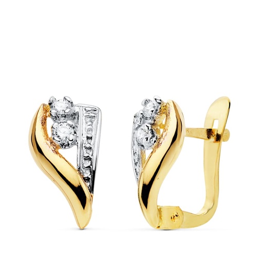 [P20568-1] 18K PENDIENTES BICOLOR CIRCONITAS 10X6 MM