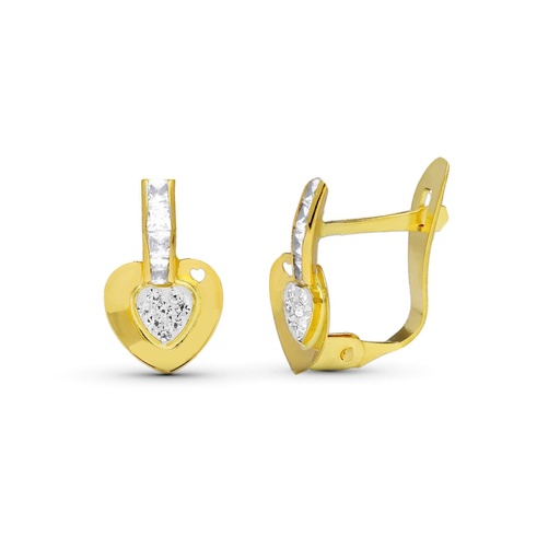 [P20577-1] 18K PENDIENTES ORO BICOLOR COMUNION CIRCONITA CORAZON 11X6 MM CATALAN