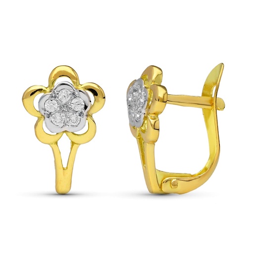 [P20581-1] 18K PENDIENTES ORO BICOLOR FLOR 12X8 MM