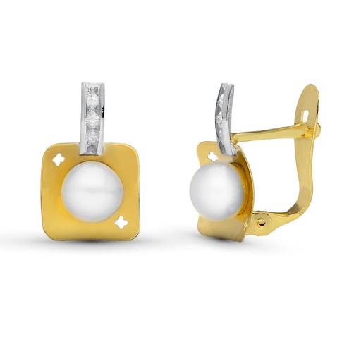 [P20593-1] 18K PENDIENTES ORO BICOLOR PERLA 12X8 MM