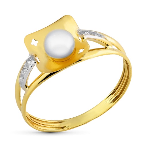 [P20593-2] 18K SORTIJA ORO BICOLOR PERLA CIRCONITAS