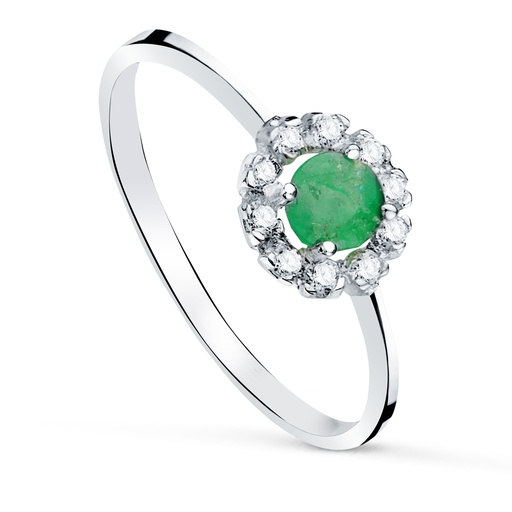 [P20598-2ES] 18K SORTIJA ORO BLANCO CON ESMERALDA 4MM Y 0.26 QTES Y CIRCONITAS. CUAJO 7 X 7 M