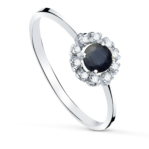 [P20598-2ZA] 18K SORTIJA ORO BLANCO CON ZAFIRO 4MM Y 0.26 QTES Y CIRCONITAS. CUAJO 7 X 7 M