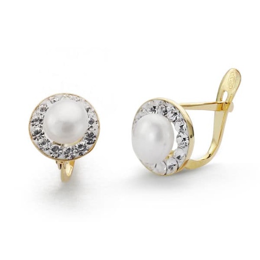 [P20605-1] 18K PENDIENTES COMUNION PERLA Y CIRCONITAS 8 MM