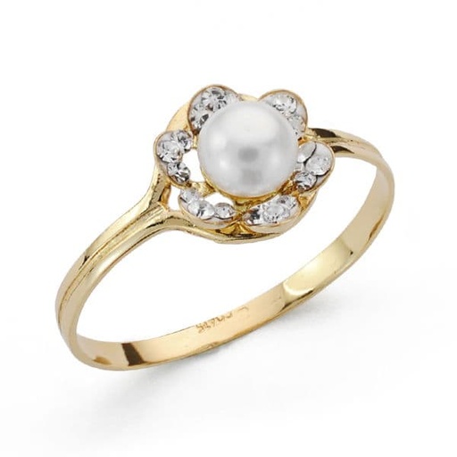 [P20626-2] 18K SORTIJA FLOR Y CIRCONITAS 8X8 MM