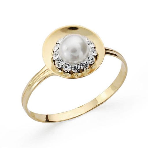 [P20640-2] 18K SORTIJA PERLA Y CIRCONITAS