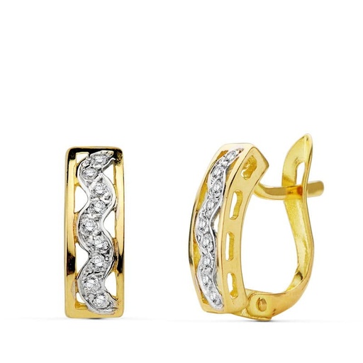 [P20643-1] 18K PENDIENTES BICOLOR CIRCONITAS 12X4 MM