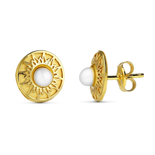 [P20651-1] 18K PENDIENTES ORO AMARILLO REDONDOS 9 MM PERLITA 3 MM