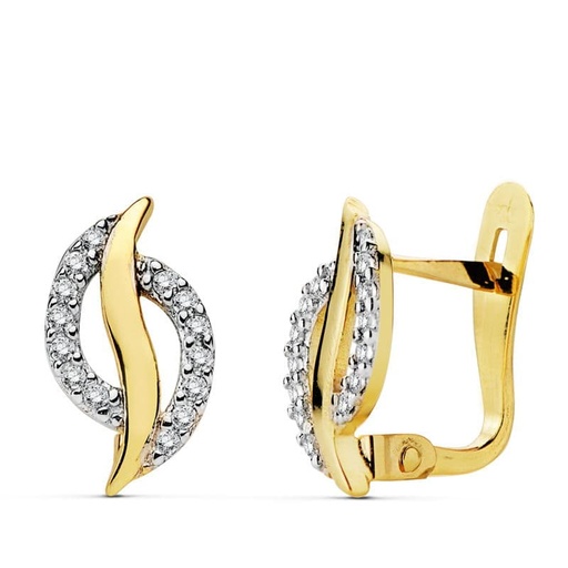 [P20654-1] 18K PENDIENTES BICOLOR CIRCONITAS 12X7 MM