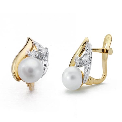 [P20669-1] 18K PENDIENTES COMUNION. PERLA CIRCONITAS 12X7 MM
