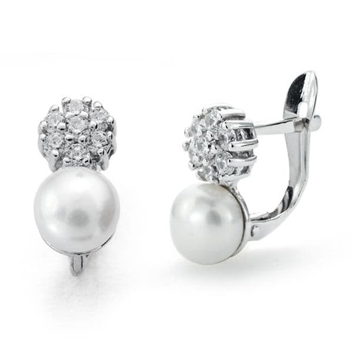 [P20672-1] 18K PENDIENTES ORO BLANCO PERLA-CIRCONITAS 12X6 MM