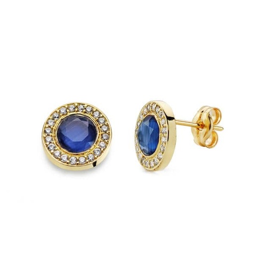 [P20682-1-AZ] 18K PENDIENTES PIEDRA AZUL. 5MM CIRCONITAS