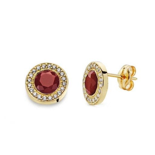 [P20682-1-RO] 18K PENDIENTES PIEDRA ROJA 5MM CIRCONITAS