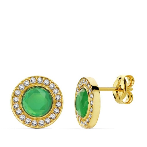 [P20682-1-VE] 18K PENDIENTES PIEDRA VERDE. 9 MM CIRCONITAS