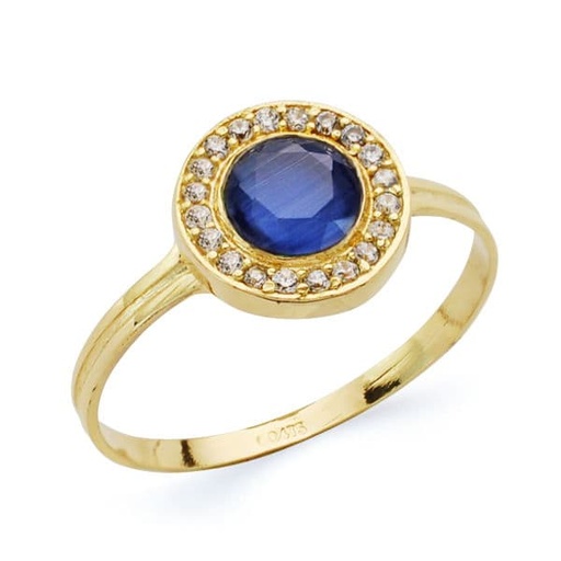 [P20682-2-AZ] 18K SORTIJA PIEDRA AZUL 5MM CIRCONITAS