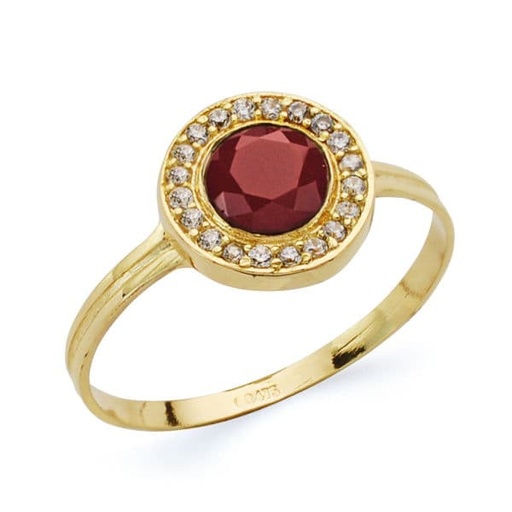 [P20682-2-RO] 18K SORTIJA PIEDRA ROJA 5MM CIRCONITAS