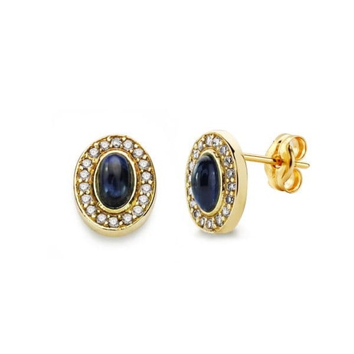 [P20683-1-AZ] 18K PENDIENTES PIEDRA AZUL 9X7 MM