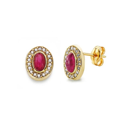 [P20683-1-RO] 18K PENDIENTES PIEDRA ROJA 9X7 MM