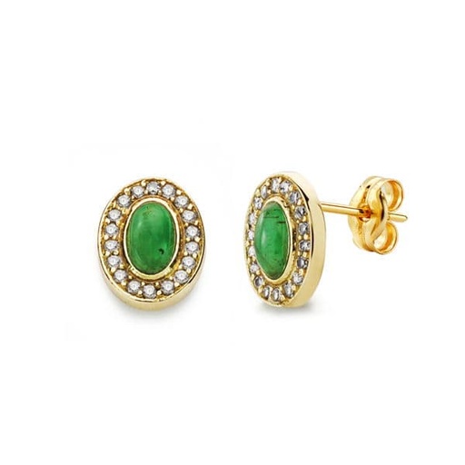 [P20683-1-VE] 18K PENDIENTES PIEDRA VERDE 9X7 MM