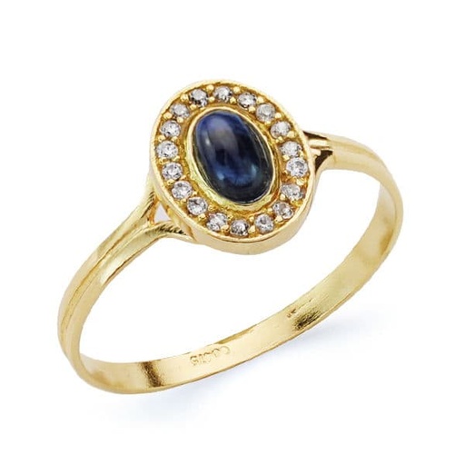 [P20683-2-AZ] 18K SORTIJA PIEDRA AZUL MOTIVO 9X7 MM